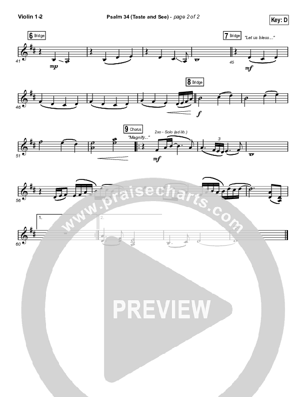 Psalm 34 (Taste and See) (Choral Anthem SATB) Violin 1/2 (The Worship Initiative / Shane & Shane / Arr. Luke Gambill)