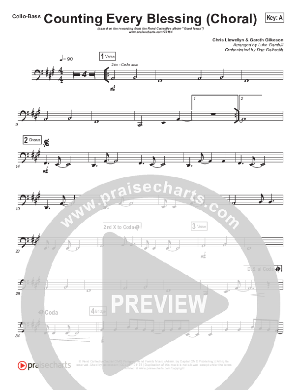 Counting Every Blessing (Choral Anthem SATB) Cello/Bass (Rend Collective / Arr. Luke Gambill)