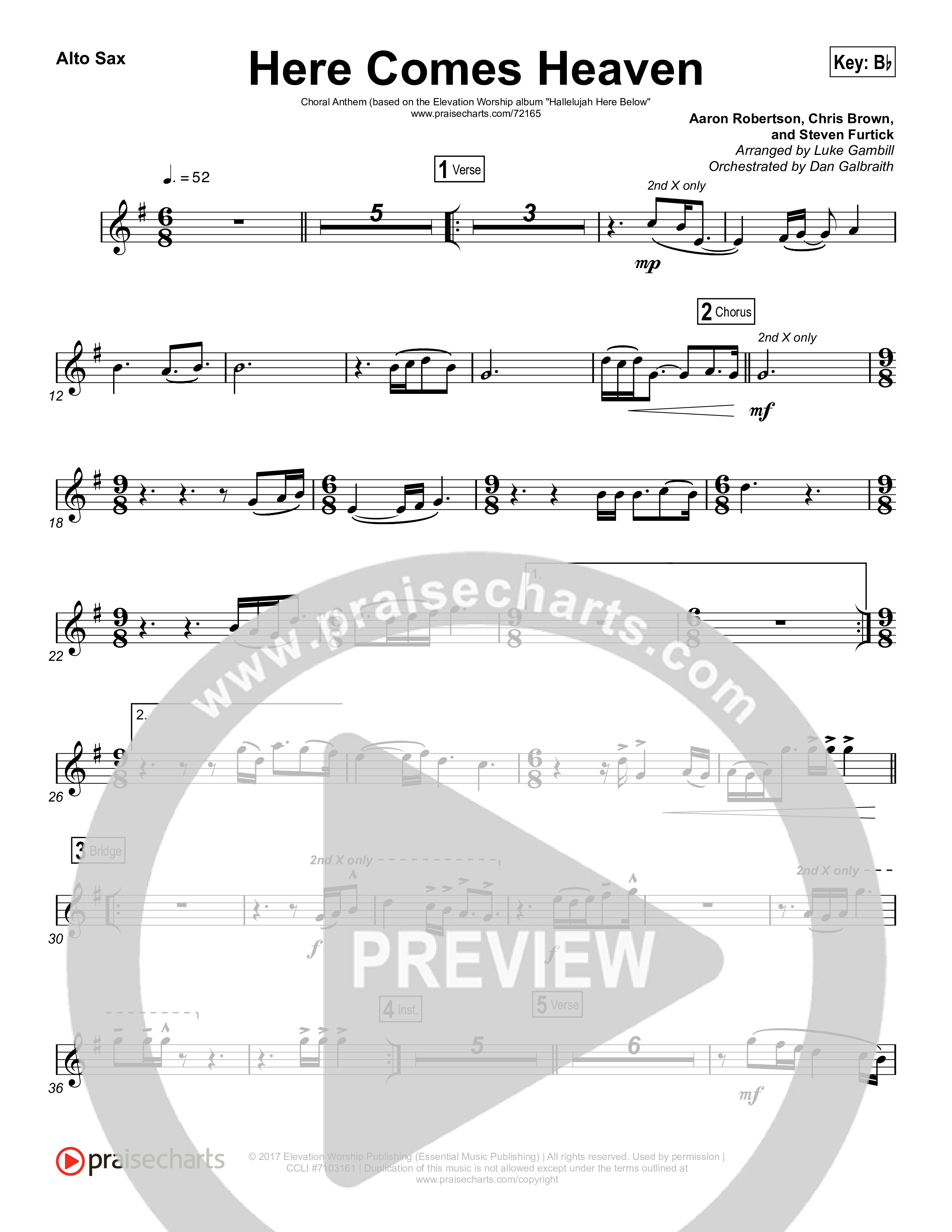 Here Comes Heaven (Choral Anthem SATB) Alto Sax (Elevation Worship / Arr. Luke Gambill)