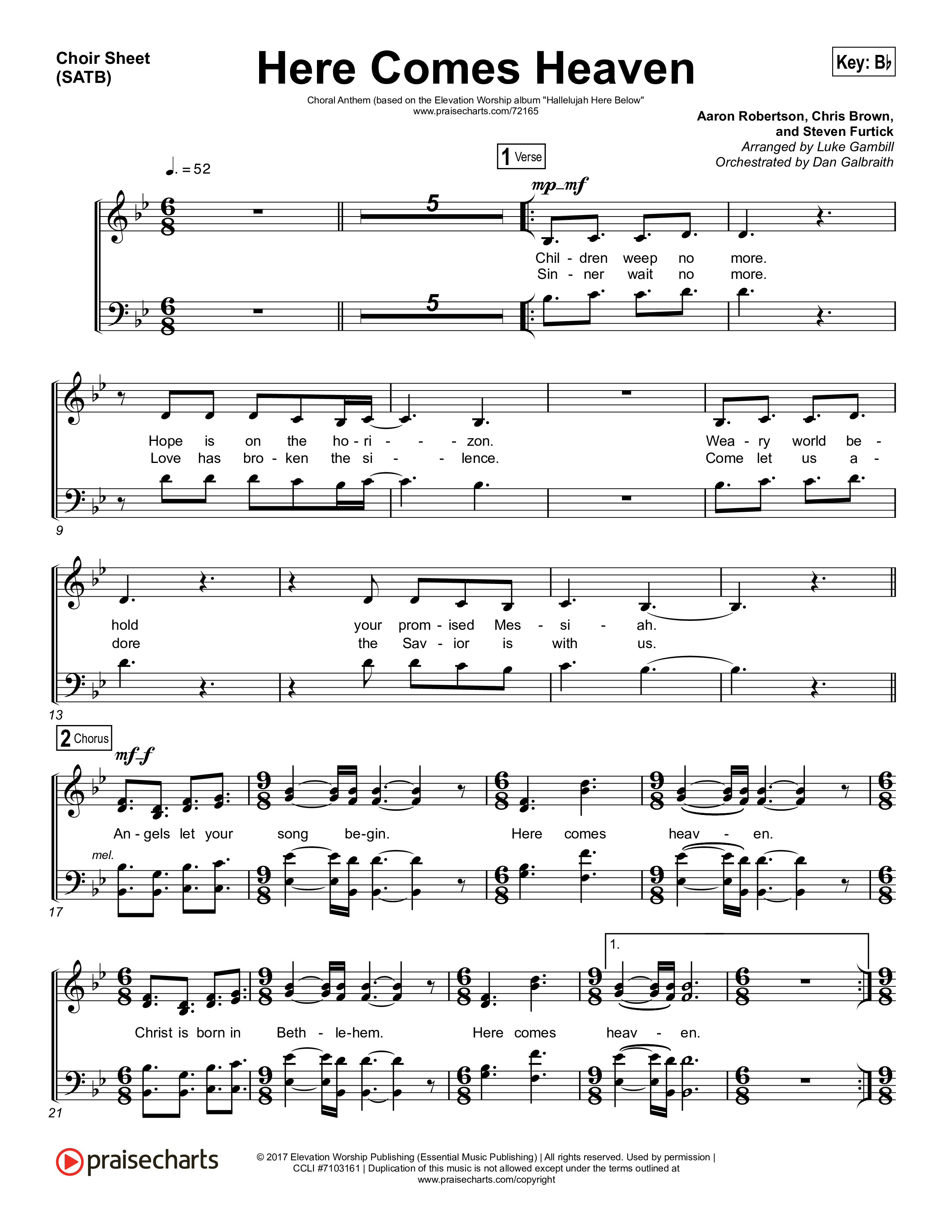 Here Comes Heaven (Choral Anthem SATB) Choir Sheet (SATB) (Elevation Worship / Arr. Luke Gambill)