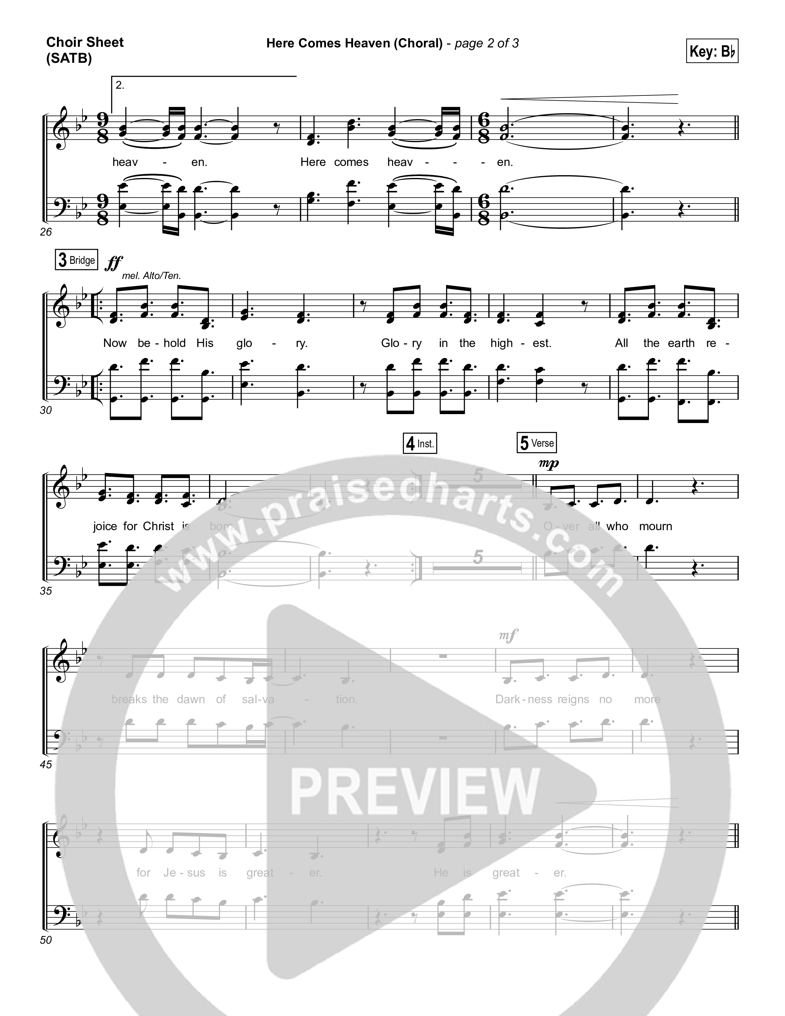 Here Comes Heaven (Choral Anthem SATB) Choir Sheet (SATB) (Elevation Worship / Arr. Luke Gambill)