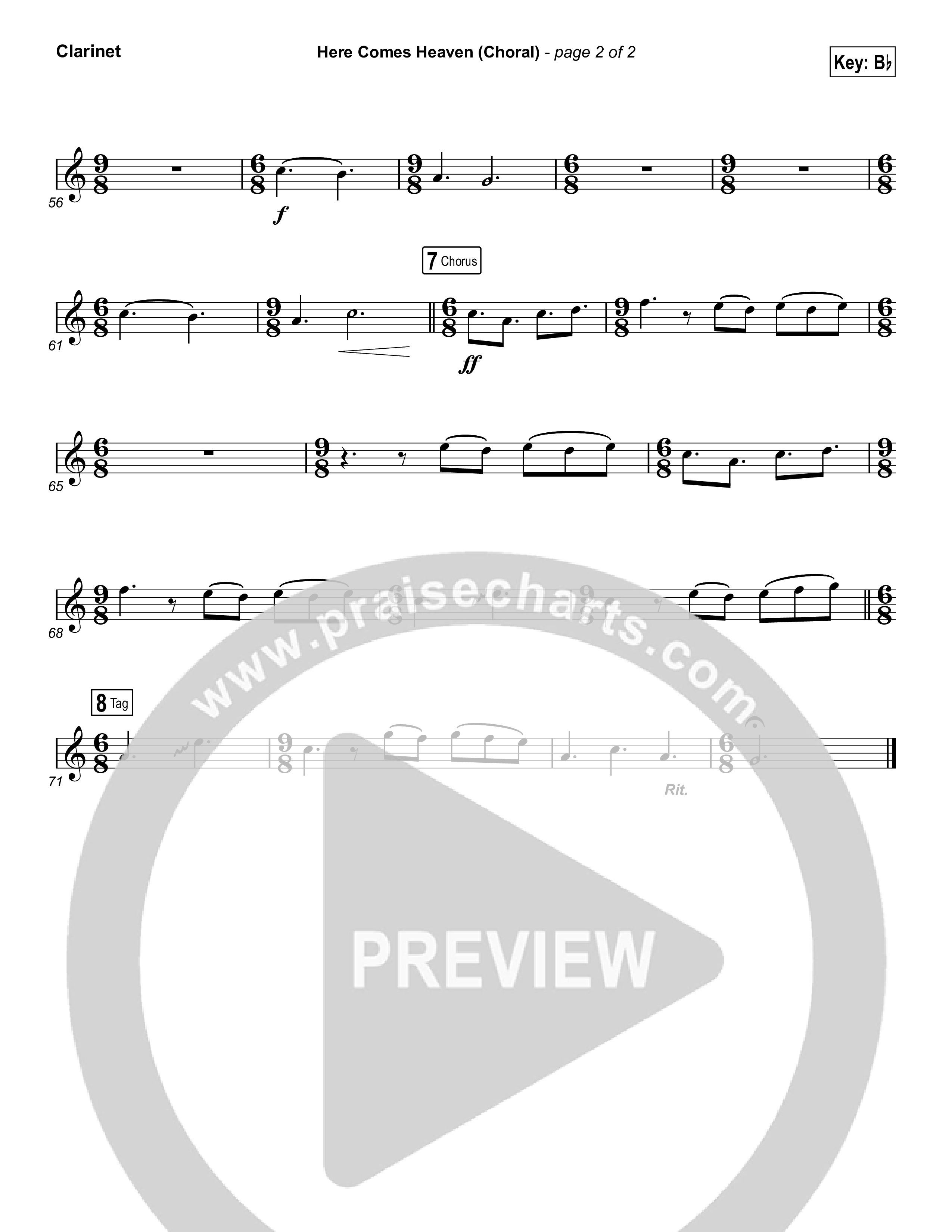 Here Comes Heaven (Choral Anthem SATB) Clarinet 1,2 (Elevation Worship / Arr. Luke Gambill)