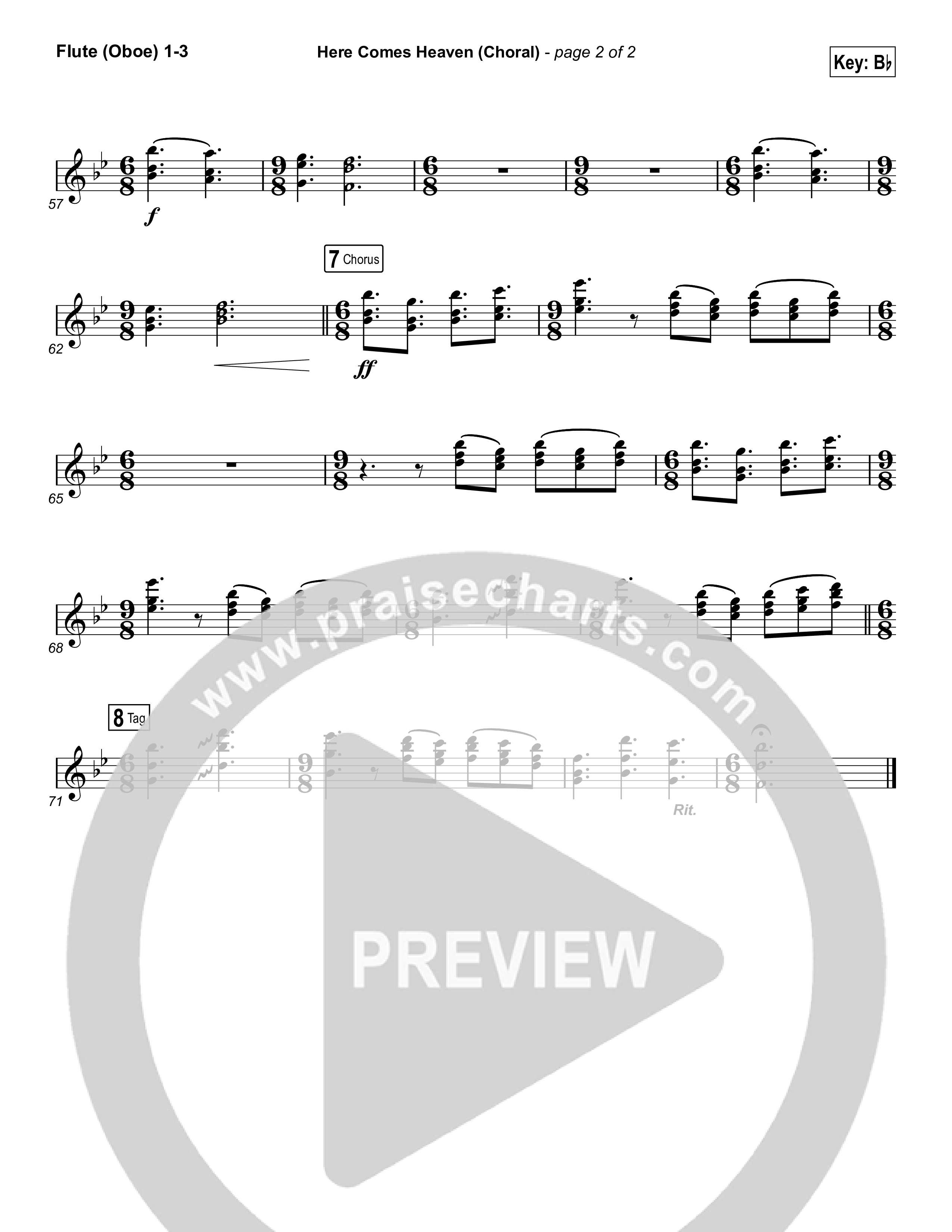 Here Comes Heaven (Choral Anthem SATB) Flute/Oboe 1/2/3 (Elevation Worship / Arr. Luke Gambill)