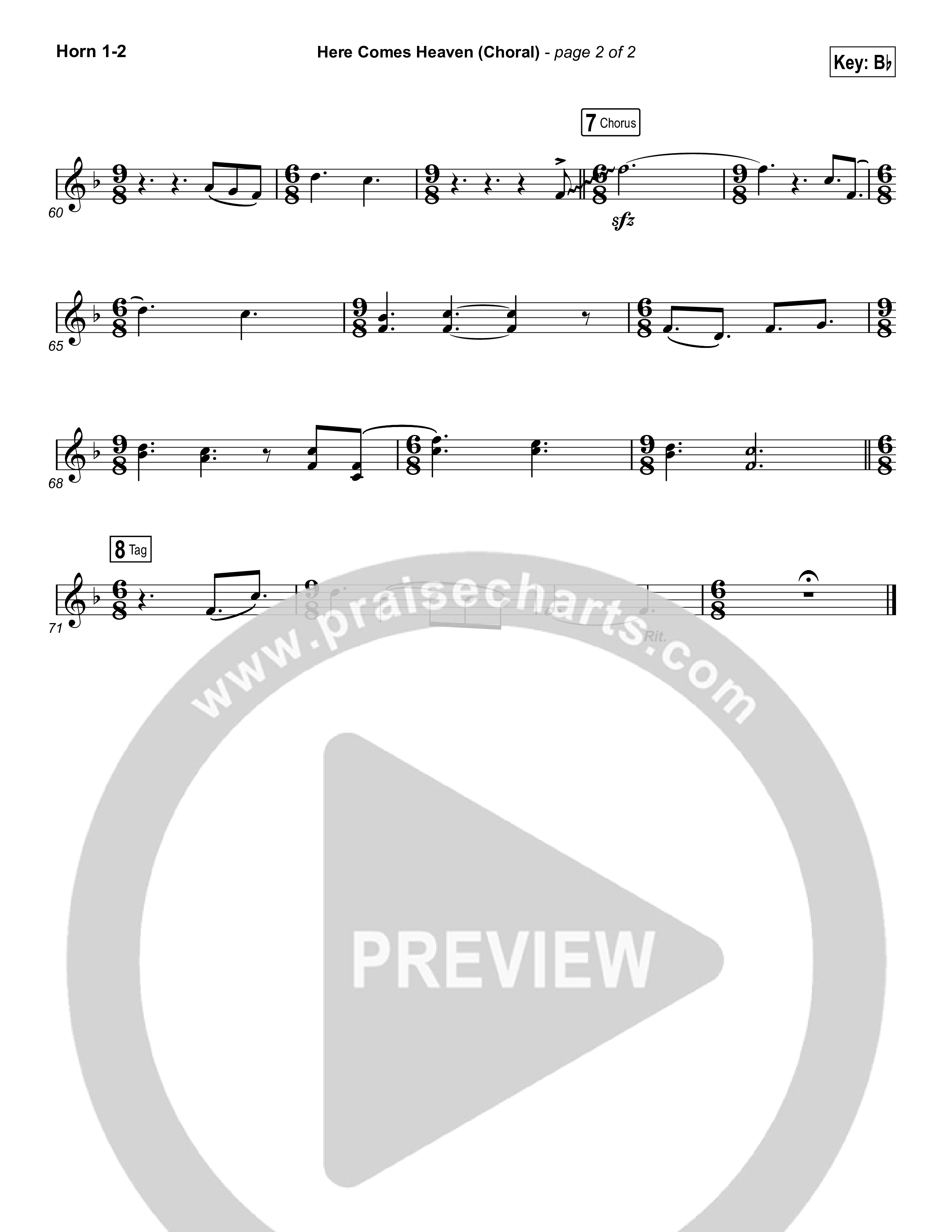 Here Comes Heaven (Choral Anthem SATB) French Horn 1,2 (Elevation Worship / Arr. Luke Gambill)