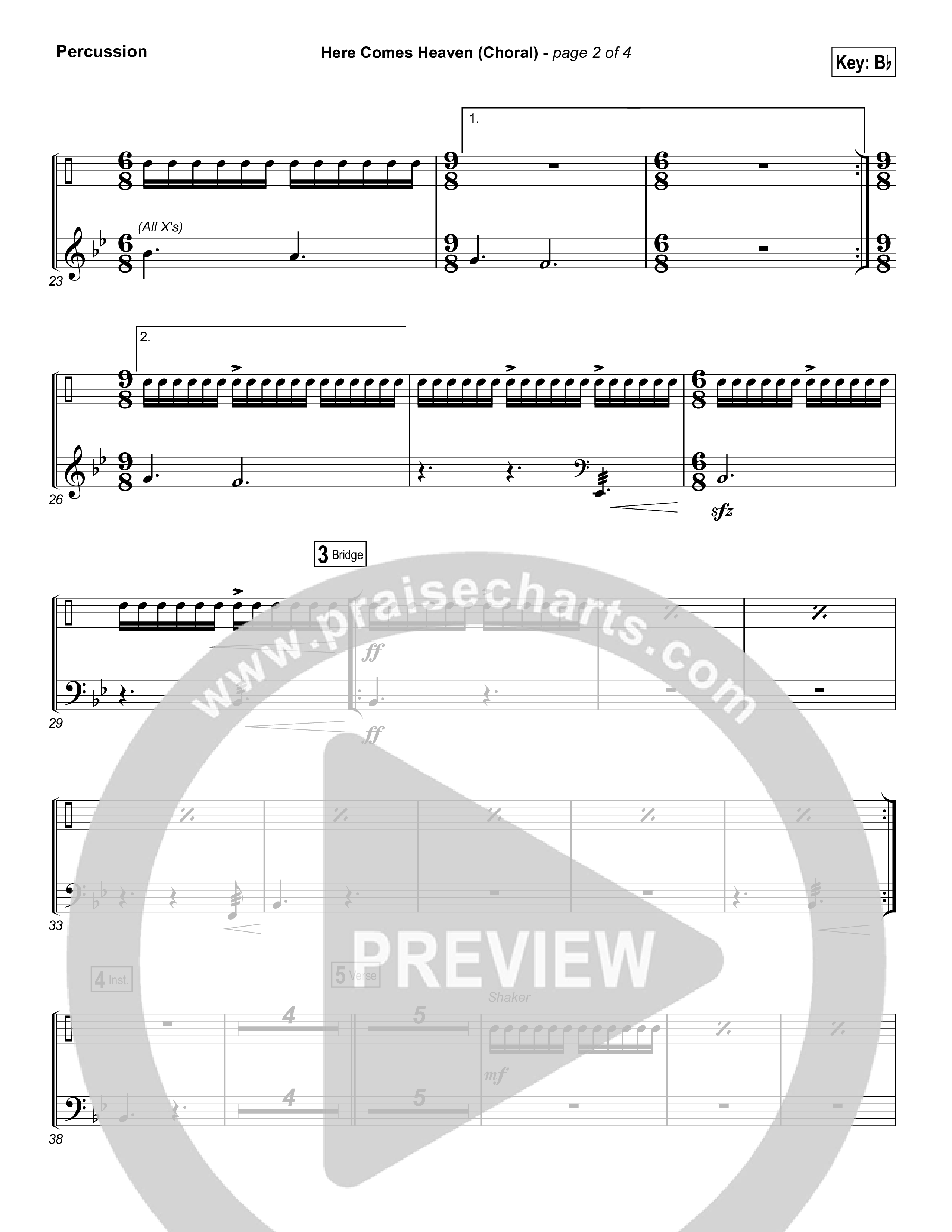 Here Comes Heaven (Choral Anthem SATB) Percussion (Elevation Worship / Arr. Luke Gambill)