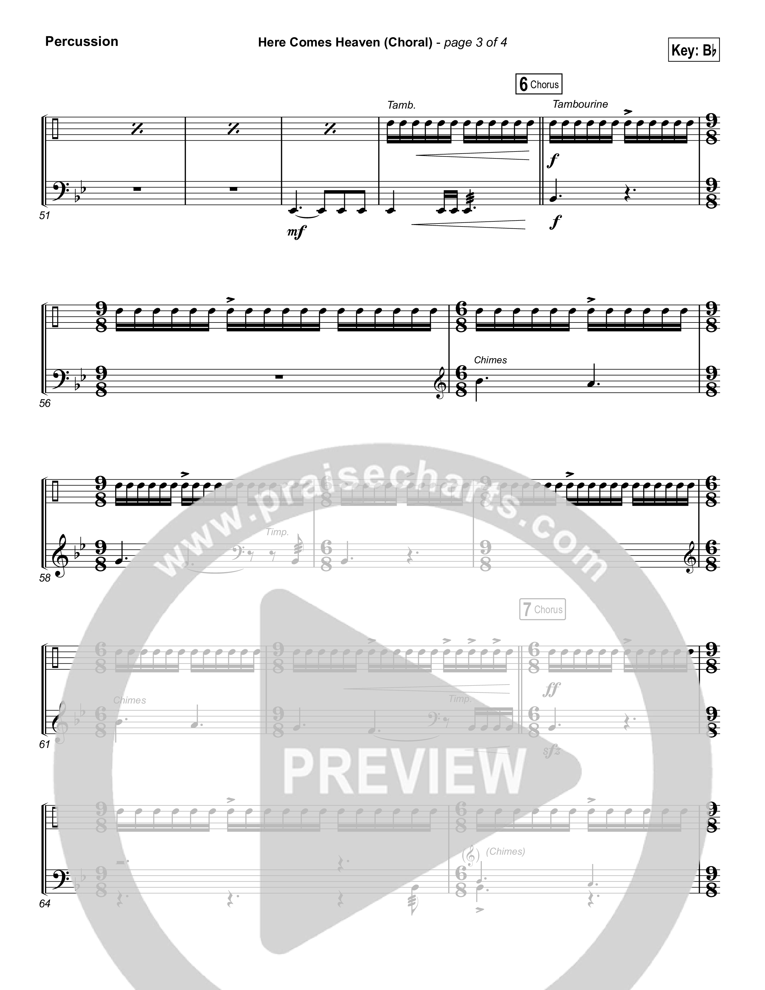 Here Comes Heaven (Choral Anthem SATB) Percussion (Elevation Worship / Arr. Luke Gambill)