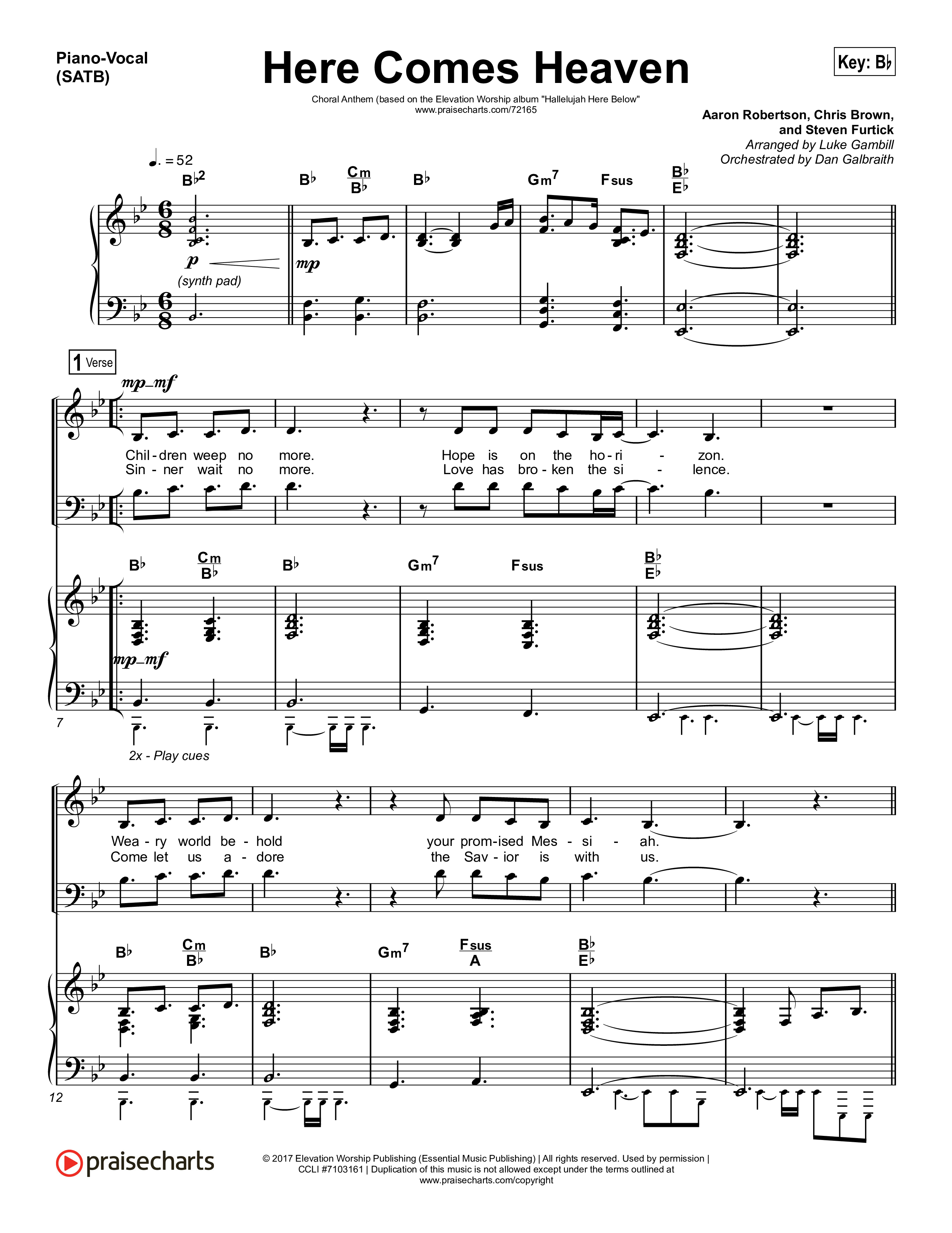 Here Comes Heaven (Choral Anthem SATB) Piano/Vocal (SATB) (Elevation Worship / Arr. Luke Gambill)