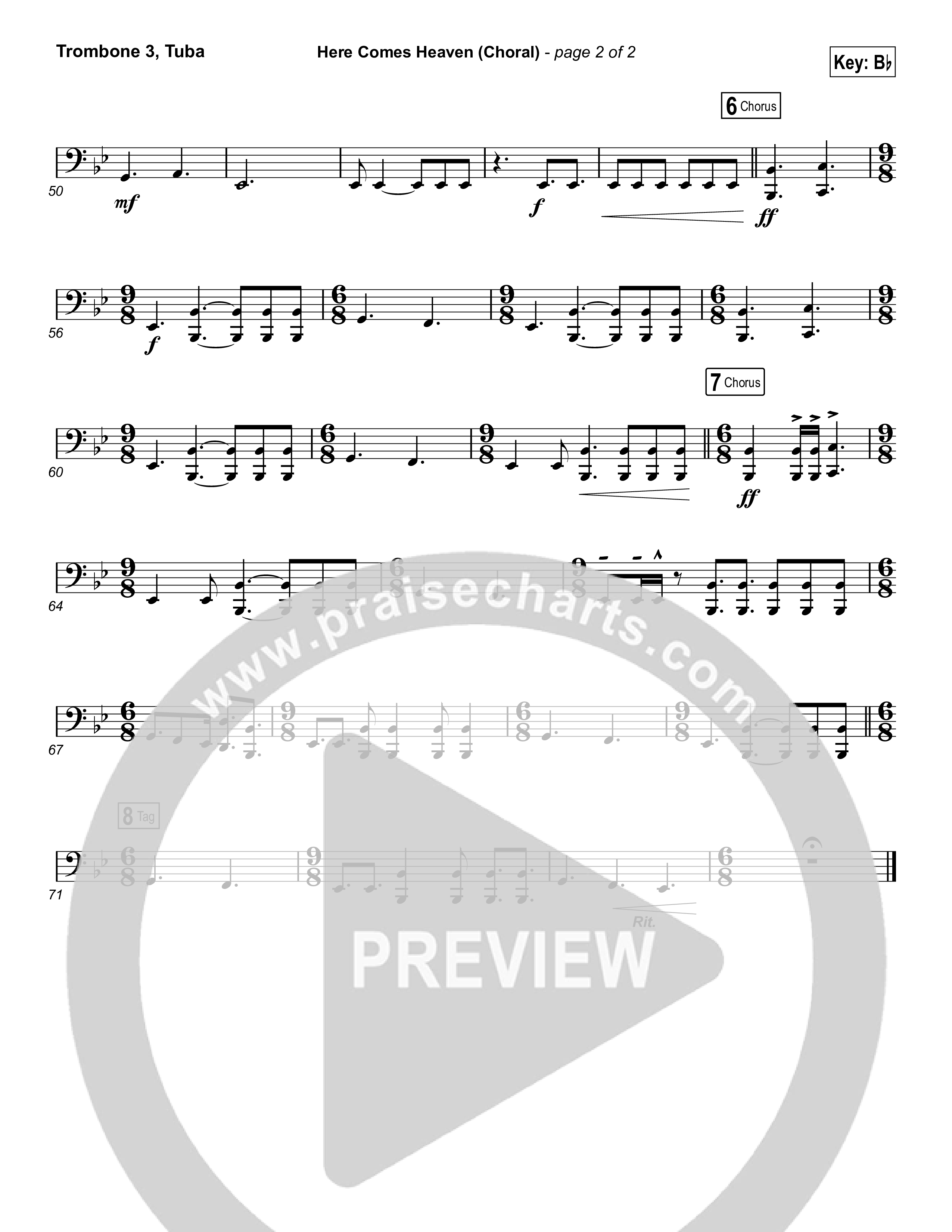 Here Comes Heaven (Choral Anthem SATB) Trombone 3/Tuba (Elevation Worship / Arr. Luke Gambill)