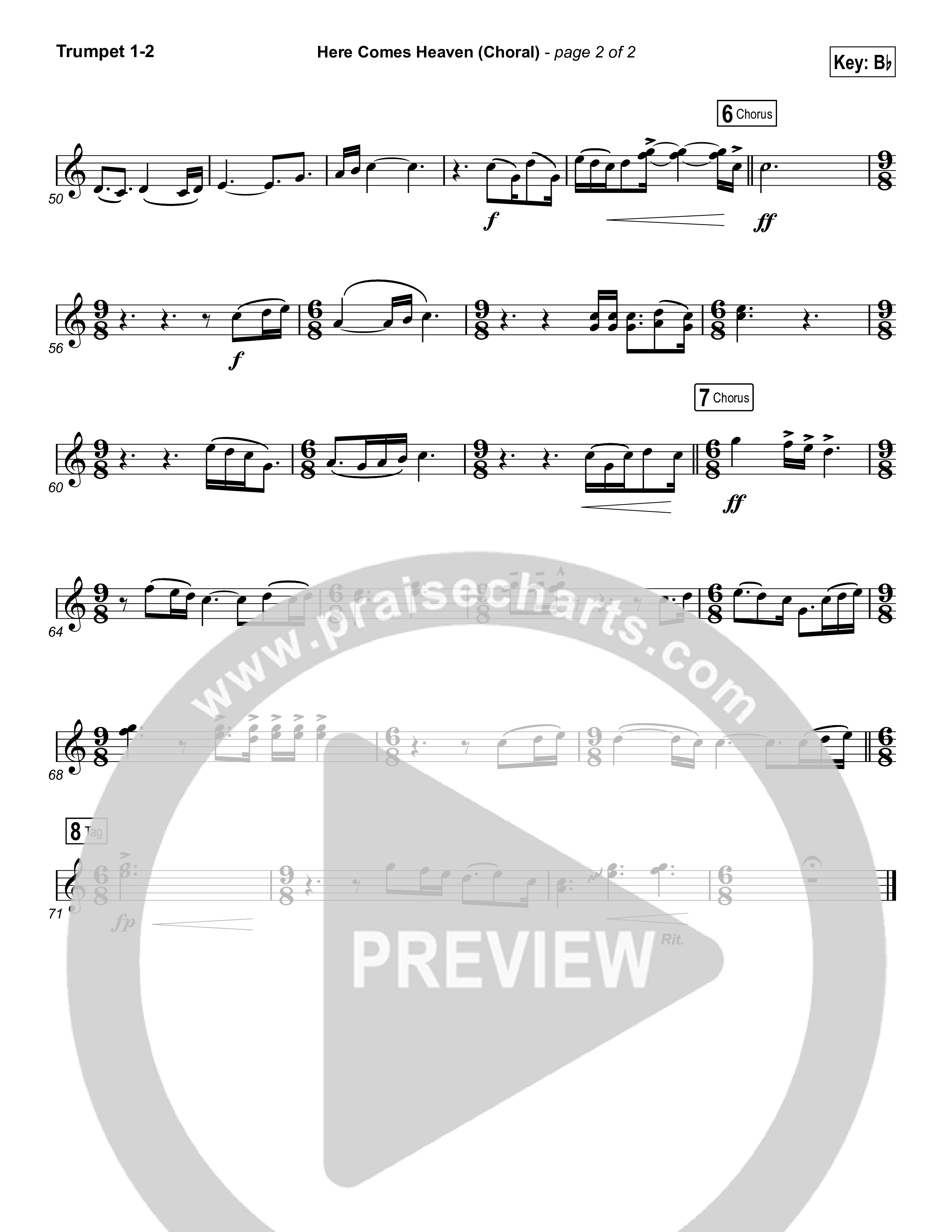 Here Comes Heaven (Choral Anthem SATB) Trumpet 1,2 (Elevation Worship / Arr. Luke Gambill)