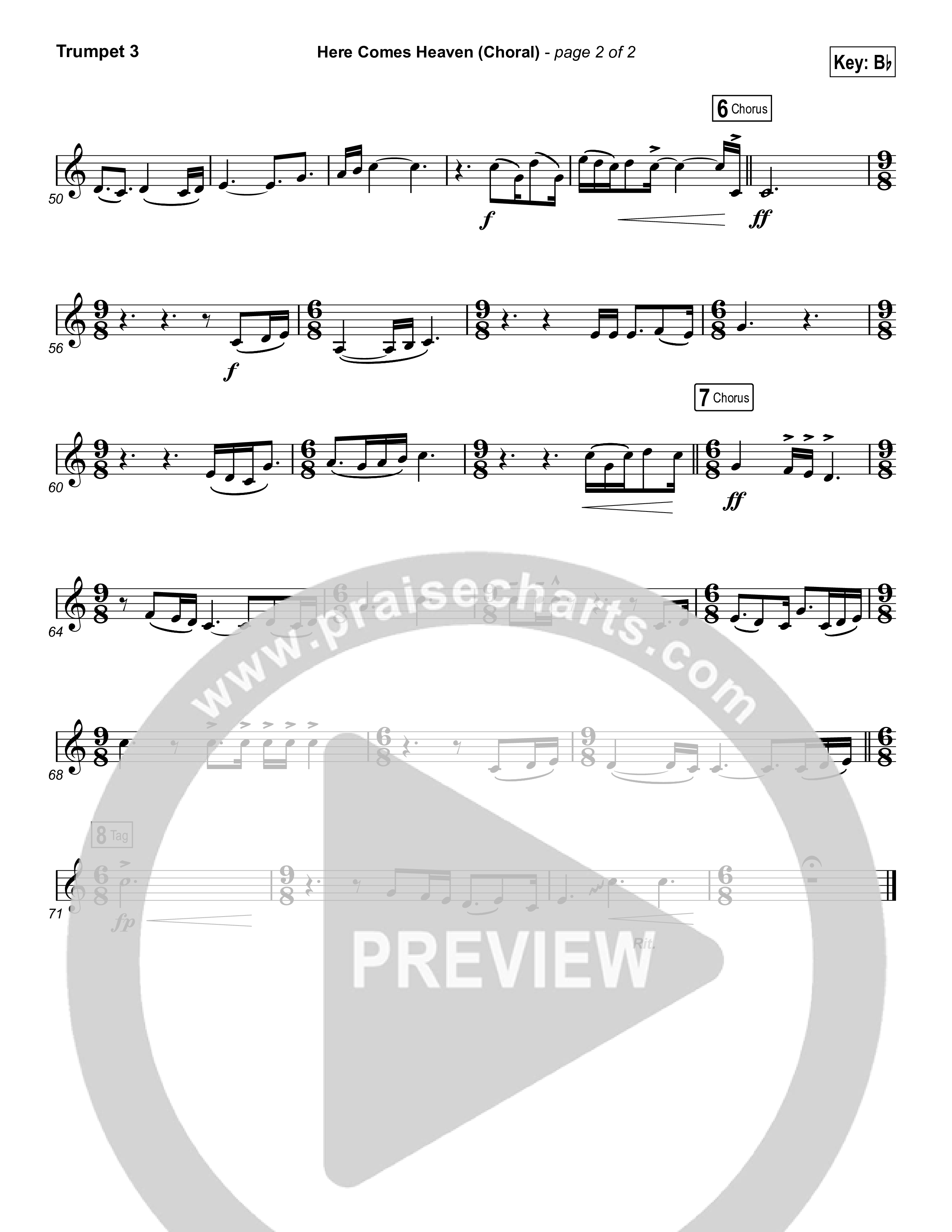 Here Comes Heaven (Choral Anthem SATB) Trumpet 3 (Elevation Worship / Arr. Luke Gambill)