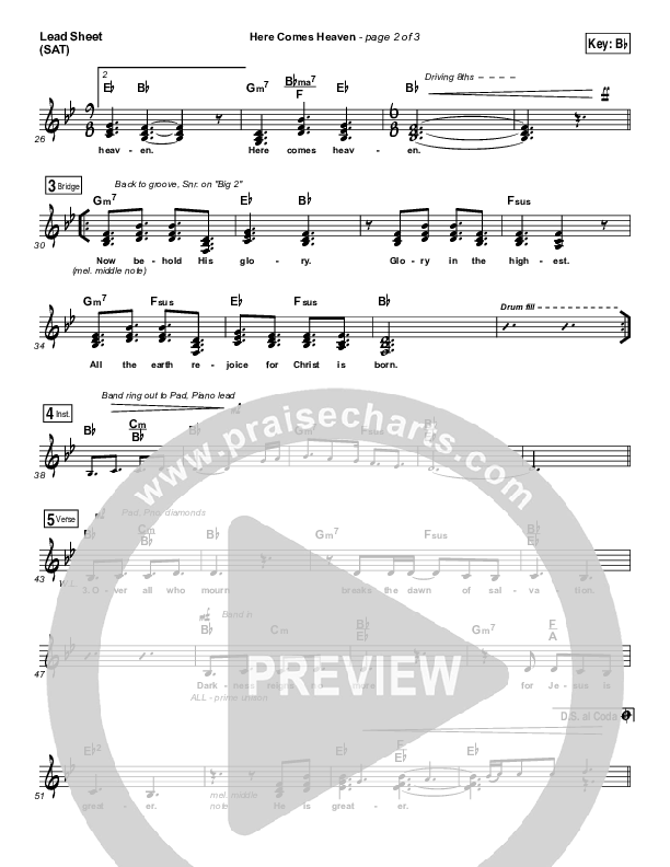 Here Comes Heaven (Choral Anthem SATB) Lead Sheet (SAT) (Elevation Worship / Arr. Luke Gambill)