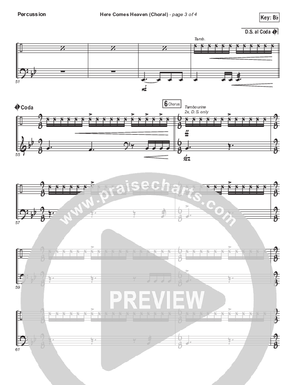Here Comes Heaven (Choral Anthem SATB) Percussion (Elevation Worship / Arr. Luke Gambill)