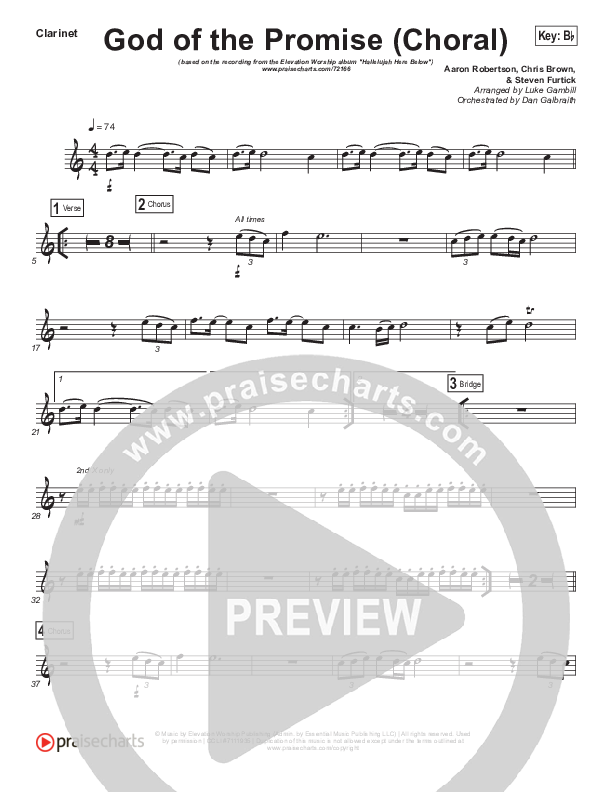 God Of The Promise (Choral Anthem SATB) Clarinet (Elevation Worship / Arr. Luke Gambill)