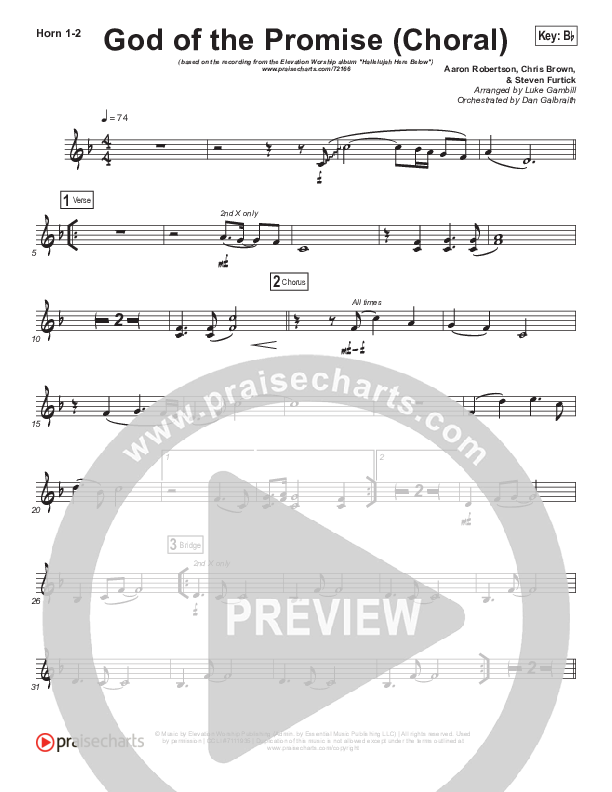 God Of The Promise (Choral Anthem SATB) French Horn 1/2 (Elevation Worship / Arr. Luke Gambill)