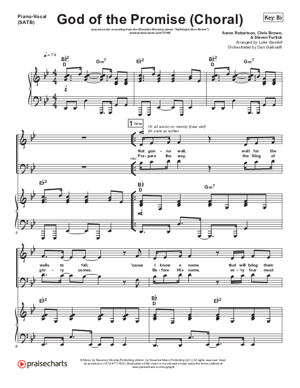 God Of The Promise (Choral Anthem SATB) Piano/Vocal (SATB) (Elevation Worship / Arr. Luke Gambill)
