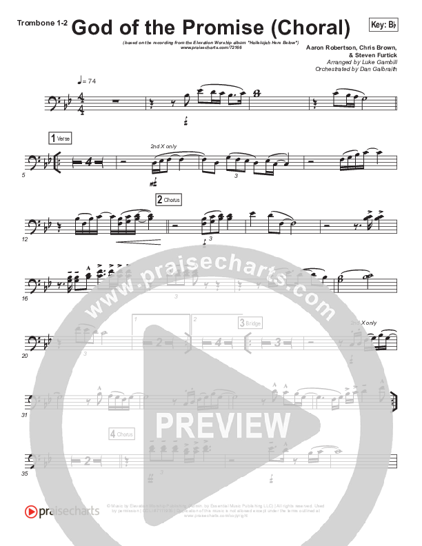 God Of The Promise (Choral Anthem SATB) Trombone 1/2 (Elevation Worship / Arr. Luke Gambill)