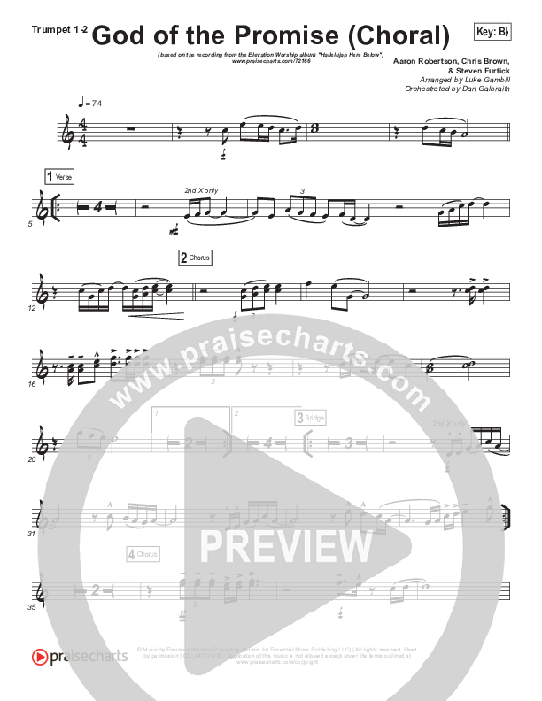 God Of The Promise (Choral Anthem SATB) Trumpet 1,2 (Elevation Worship / Arr. Luke Gambill)
