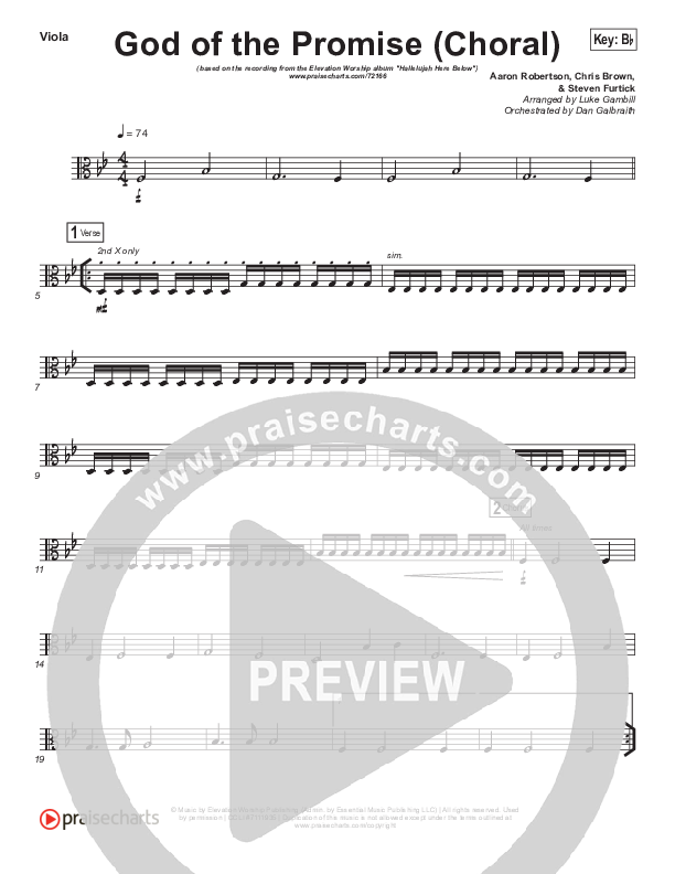 God Of The Promise (Choral Anthem SATB) Viola (Elevation Worship / Arr. Luke Gambill)