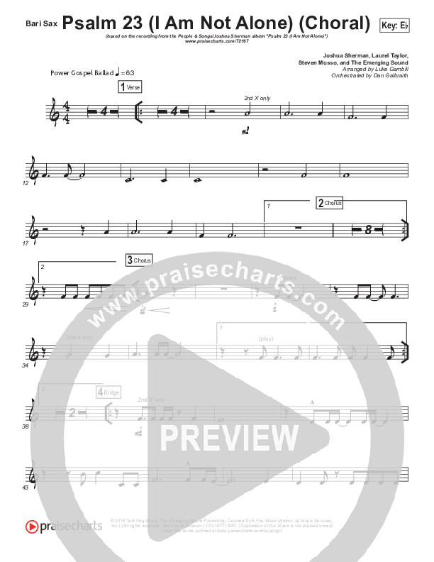 Psalm 23 (I Am Not Alone) (Choral Anthem SATB) Bari Sax (People & Songs / Arr. Luke Gambill)