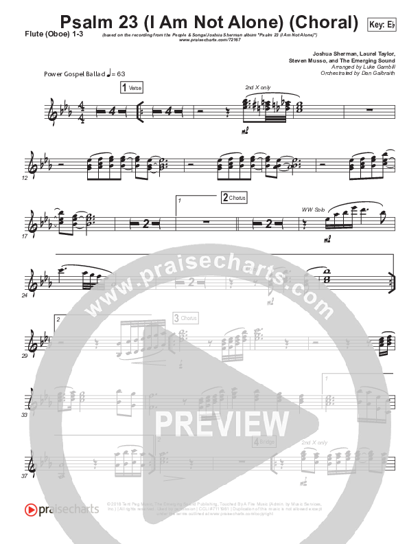 Psalm 23 (I Am Not Alone) (Choral Anthem SATB) Flute/Oboe 1/2/3 (People & Songs / Arr. Luke Gambill)