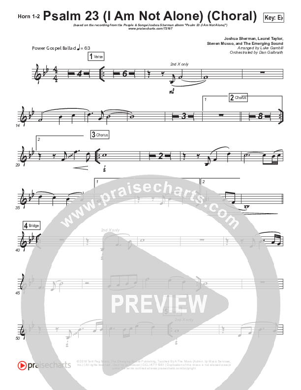 Psalm 23 (I Am Not Alone) (Choral Anthem SATB) French Horn 1/2 (People & Songs / Arr. Luke Gambill)