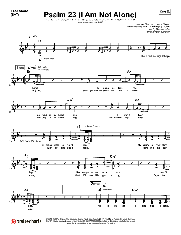 Psalm 23 (I Am Not Alone) (Choral Anthem SATB) Lead Sheet (SAT) (People & Songs / Arr. Luke Gambill)