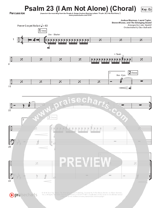 Psalm 23 (I Am Not Alone) (Choral Anthem SATB) Percussion (People & Songs / Arr. Luke Gambill)