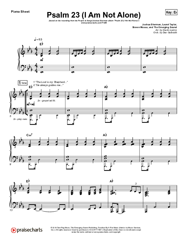 Psalm 23 (I Am Not Alone) (Choral Anthem SATB) Piano Sheet (People & Songs / Arr. Luke Gambill)