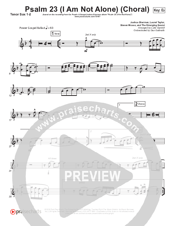 Psalm 23 (I Am Not Alone) (Choral Anthem SATB) Tenor Sax 1/2 (People & Songs / Arr. Luke Gambill)