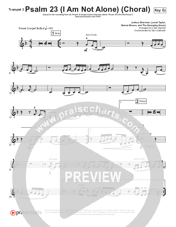 Psalm 23 (I Am Not Alone) (Choral Anthem SATB) Trumpet 3 (People & Songs / Arr. Luke Gambill)