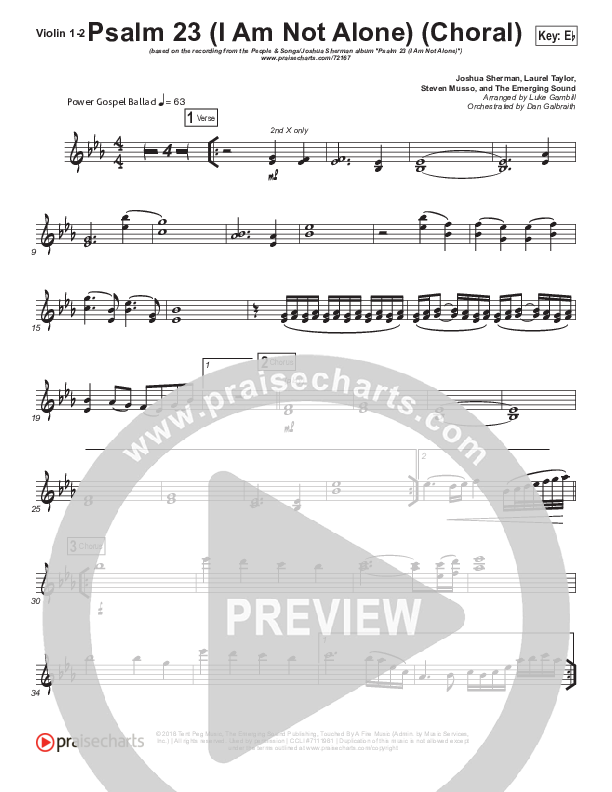 Psalm 23 (I Am Not Alone) (Choral Anthem SATB) Violin 1/2 (People & Songs / Arr. Luke Gambill)