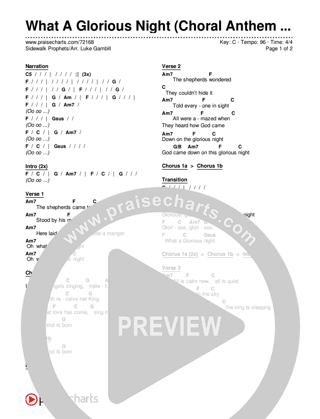 What A Glorious Night (Choral Anthem SATB) Chords & Lyrics (Sidewalk Prophets / Arr. Luke Gambill)