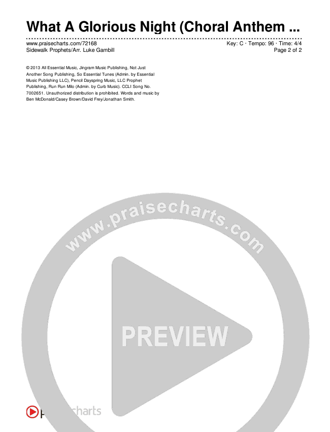 What A Glorious Night (Choral Anthem SATB) Chords & Lyrics (Sidewalk Prophets / Arr. Luke Gambill)