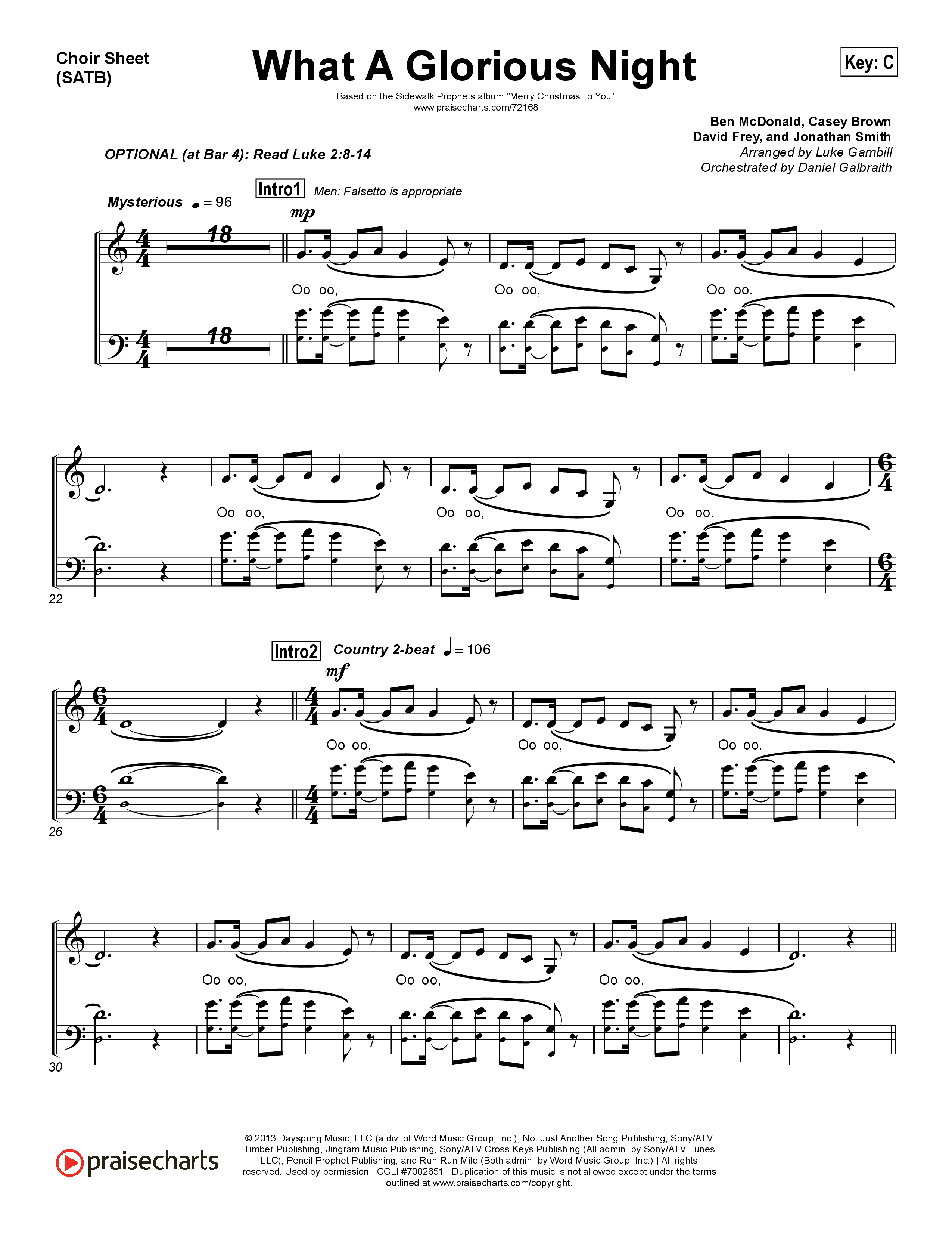 What A Glorious Night (Choral Anthem SATB) Choir Sheet (SATB) (Sidewalk Prophets / Arr. Luke Gambill)