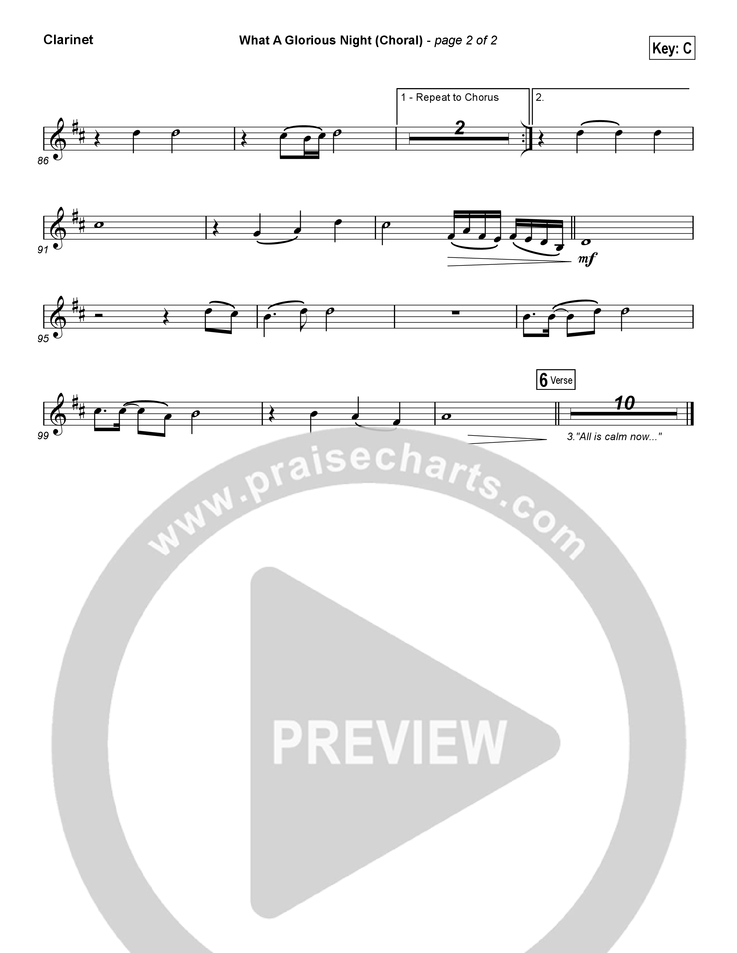 What A Glorious Night (Choral Anthem SATB) Clarinet (Sidewalk Prophets / Arr. Luke Gambill)