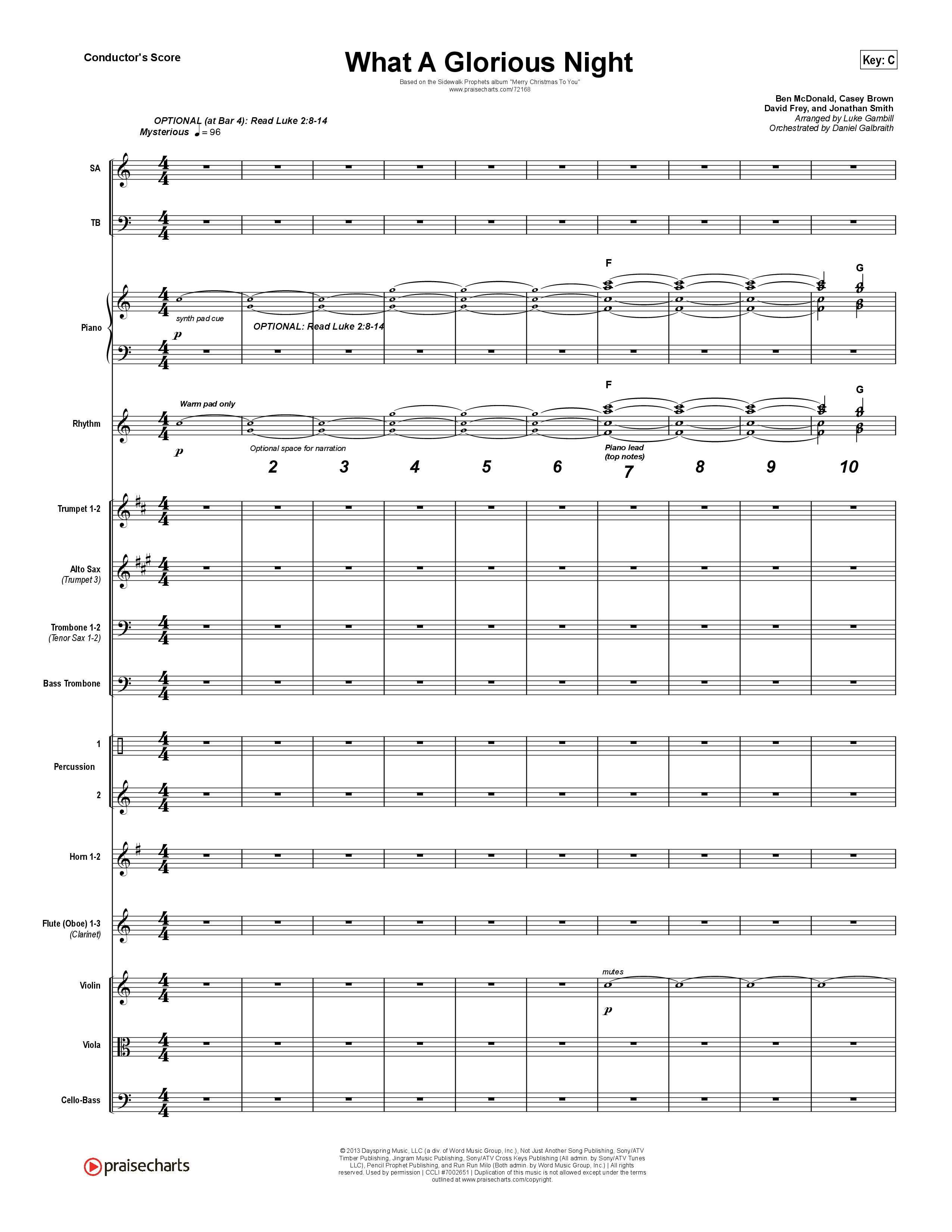 What A Glorious Night (Choral Anthem SATB) Orchestration (Sidewalk Prophets / Arr. Luke Gambill)