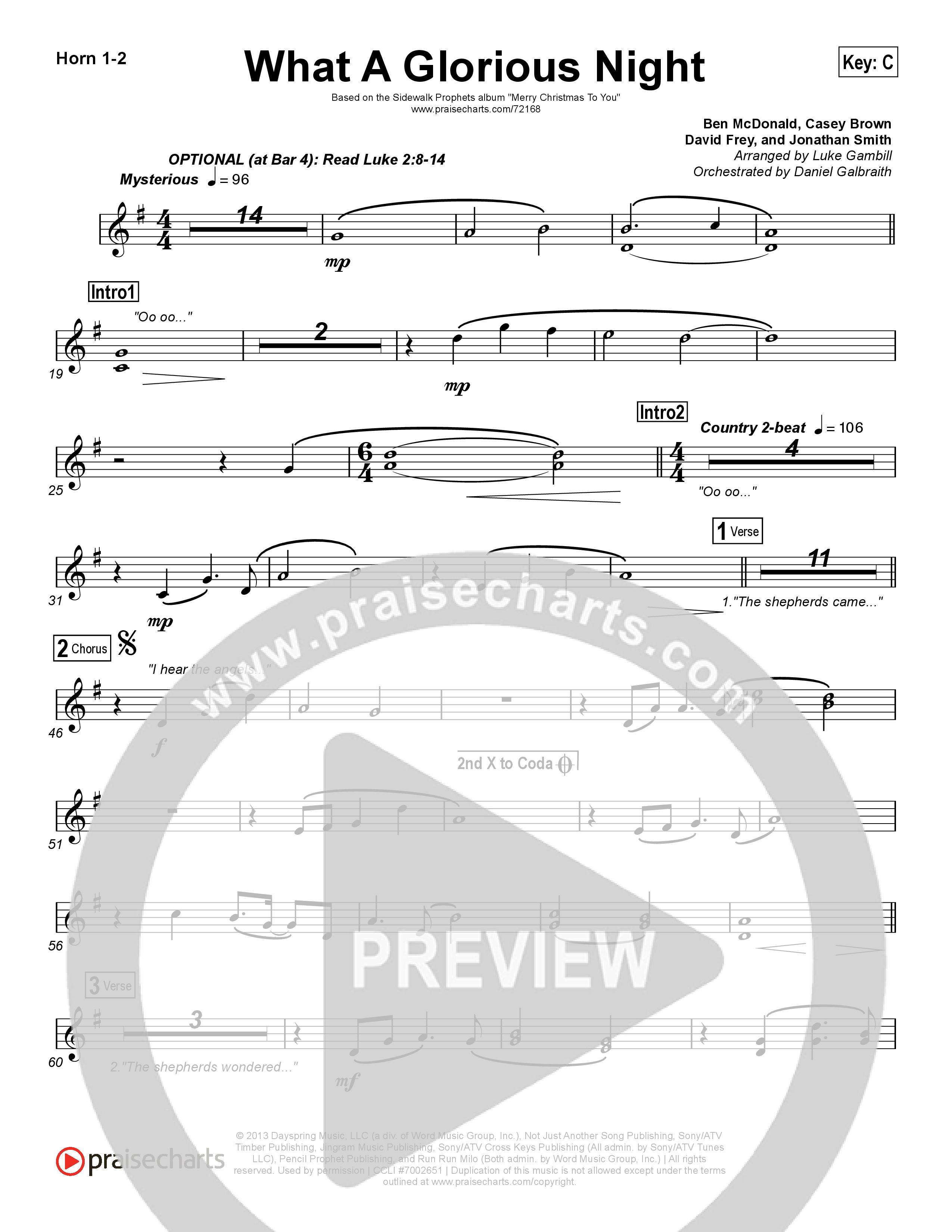 What A Glorious Night (Choral Anthem SATB) Brass Pack (Sidewalk Prophets / Arr. Luke Gambill)