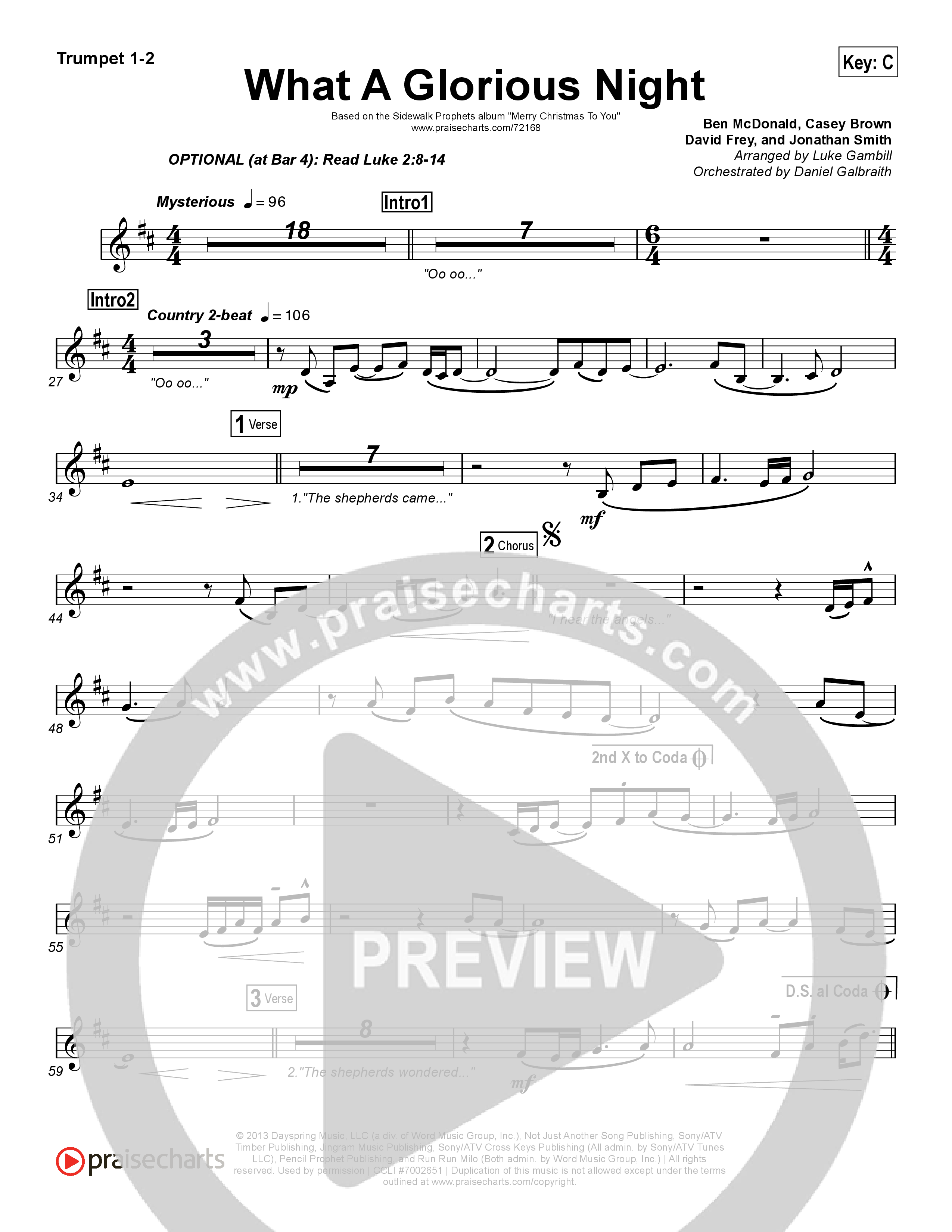 What A Glorious Night (Choral Anthem SATB) Brass Pack (Sidewalk Prophets / Arr. Luke Gambill)