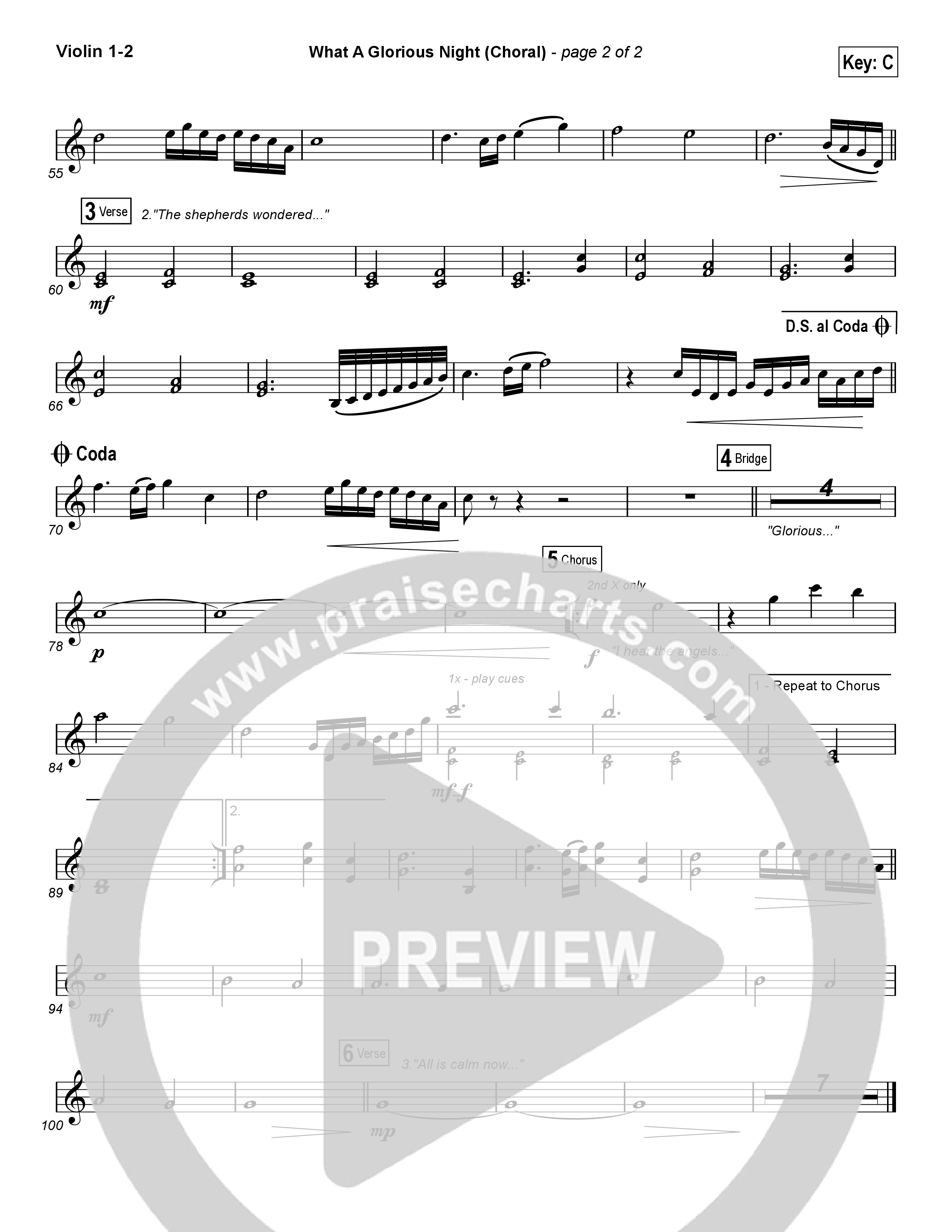 What A Glorious Night (Choral Anthem SATB) Violin 1/2 (Sidewalk Prophets / Arr. Luke Gambill)