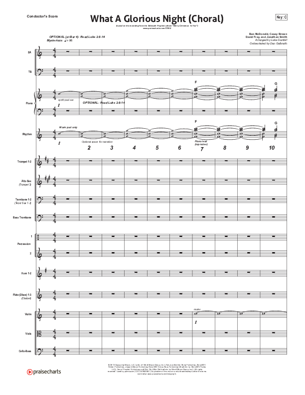 What A Glorious Night (Choral Anthem SATB) Conductor's Score (Sidewalk Prophets / Arr. Luke Gambill)