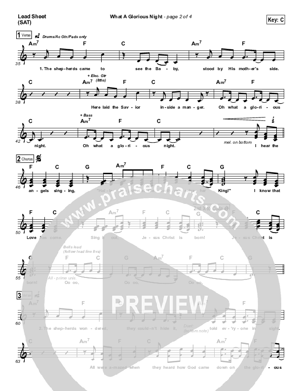What A Glorious Night (Choral Anthem SATB) Lead Sheet (SAT) (Sidewalk Prophets / Arr. Luke Gambill)