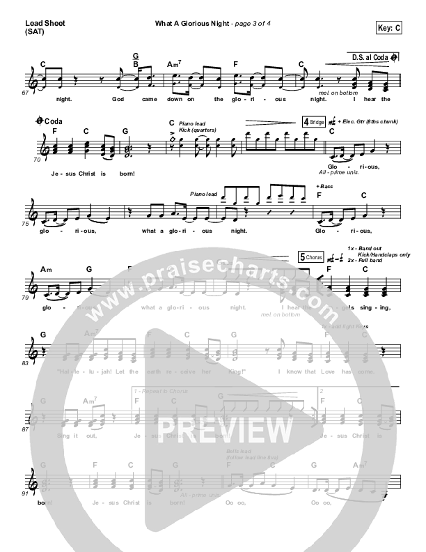 What A Glorious Night (Choral Anthem SATB) Lead Sheet (SAT) (Sidewalk Prophets / Arr. Luke Gambill)