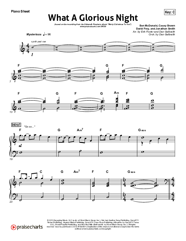 What A Glorious Night (Choral Anthem SATB) Piano Sheet (Sidewalk Prophets / Arr. Luke Gambill)