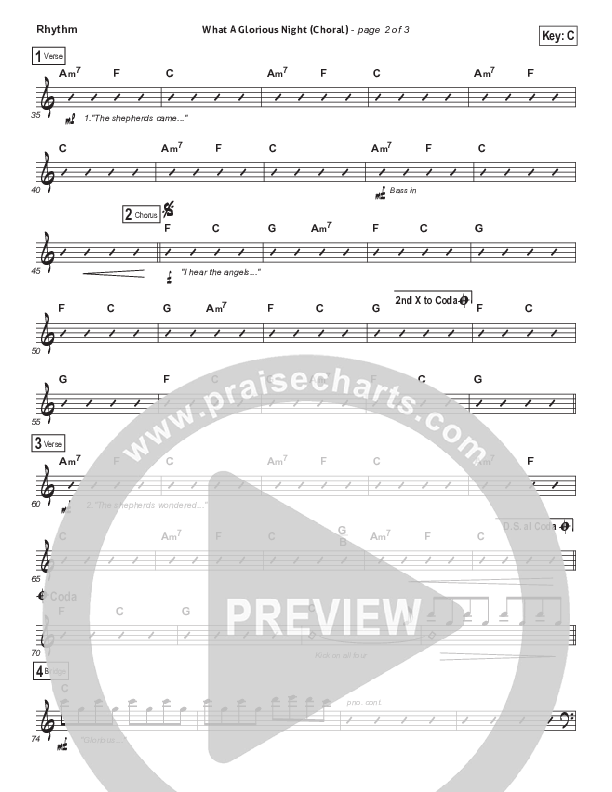 What A Glorious Night (Choral Anthem SATB) Rhythm Chart (Sidewalk Prophets / Arr. Luke Gambill)