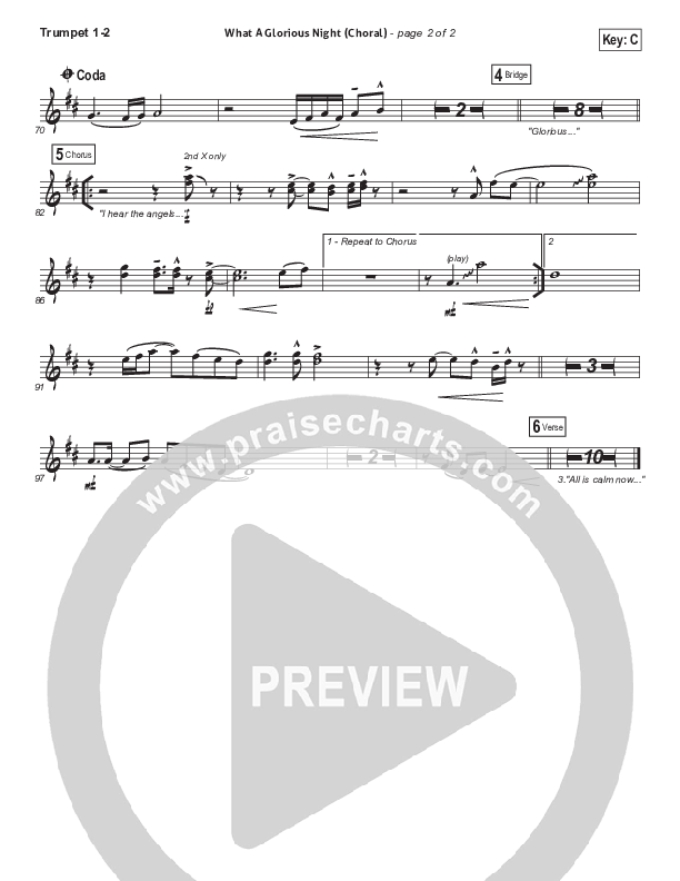 What A Glorious Night (Choral Anthem SATB) Trumpet 1,2 (Sidewalk Prophets / Arr. Luke Gambill)