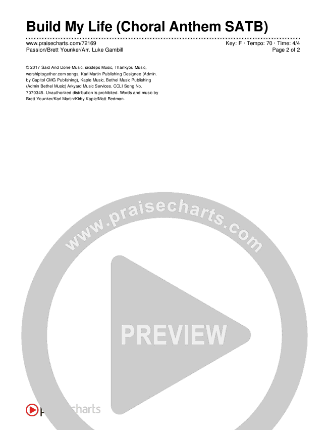 Build My Life (Choral Anthem SATB) Chords & Lyrics (Passion / Brett Younker / Arr. Luke Gambill)
