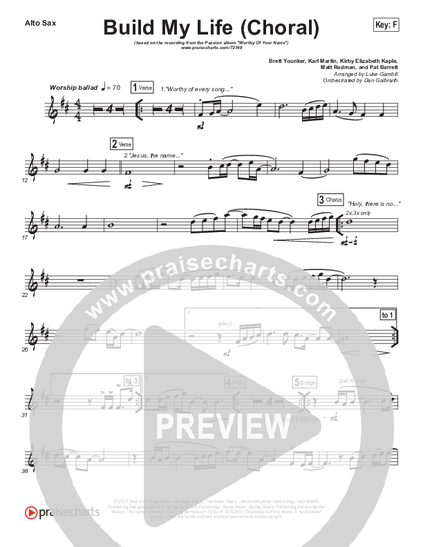 Build My Life (Choral Anthem SATB) Alto Sax (Passion / Brett Younker / Arr. Luke Gambill)