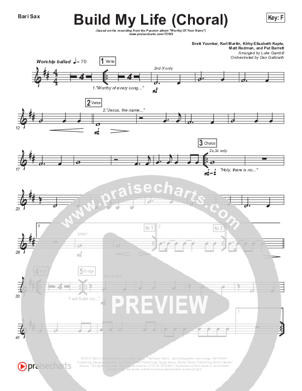 Build My Life (Choral Anthem SATB) Bari Sax (Passion / Brett Younker / Arr. Luke Gambill)