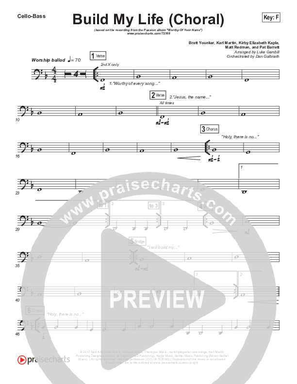 Build My Life (Choral Anthem SATB) Cello/Bass (Passion / Brett Younker / Arr. Luke Gambill)