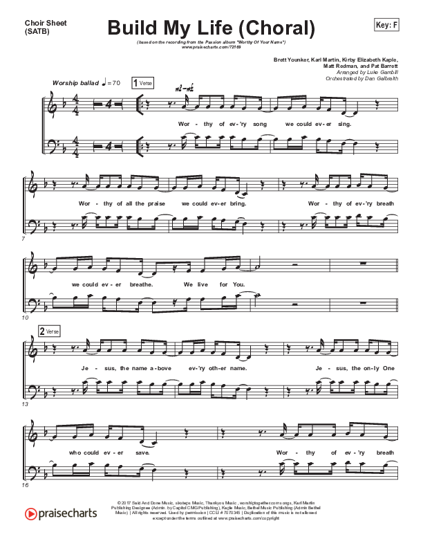 Build My Life (Choral Anthem SATB) Choir Sheet (SATB) (Passion / Brett Younker / Arr. Luke Gambill)